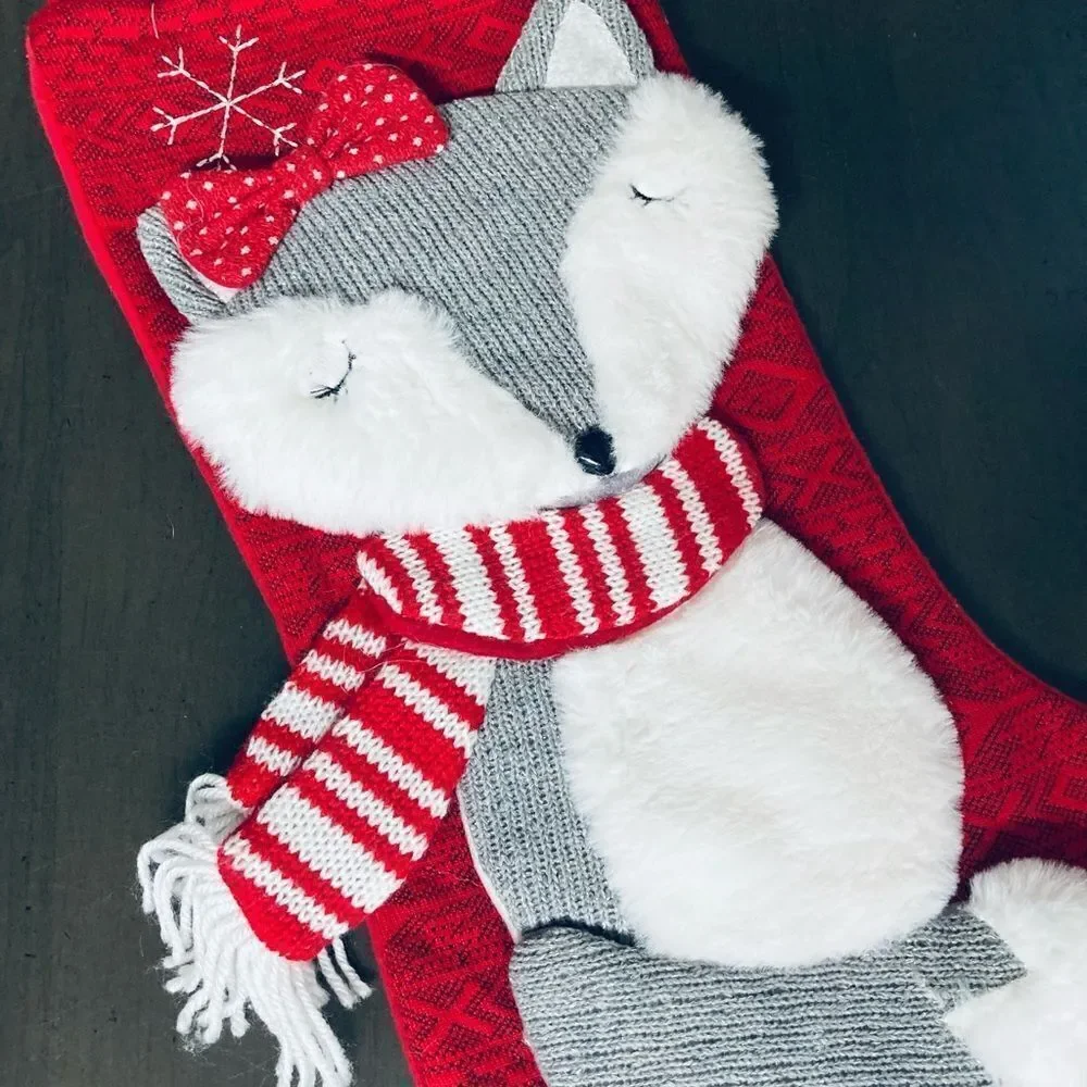 Christmas Woodlands Fox 3-D Plush Stocking
